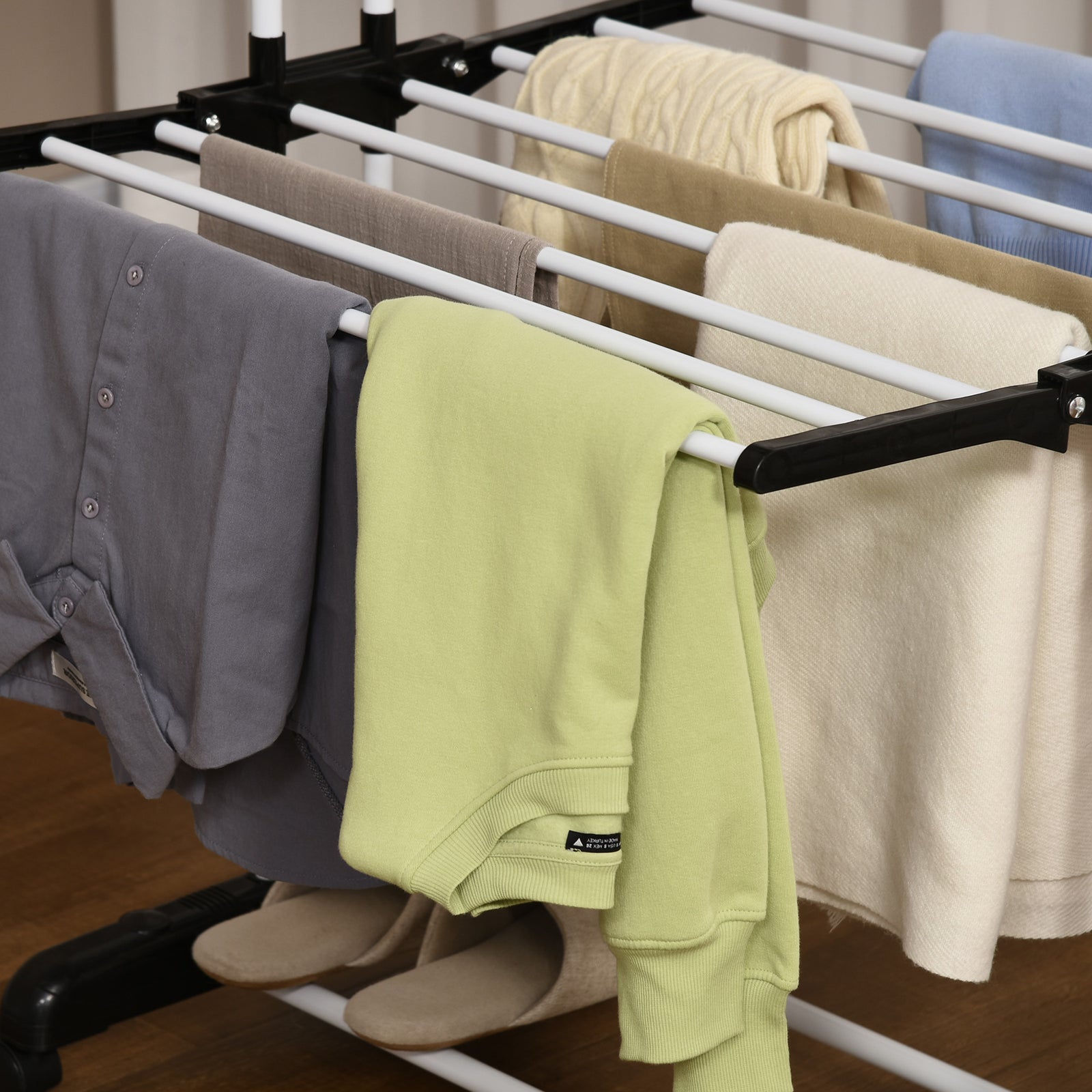 Foldable Clothes Drying Rack Steel Garment Dryer Casters | One Size | Black