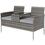 Outsunny 2 Seat Rattan Bench With Glass Tea Table