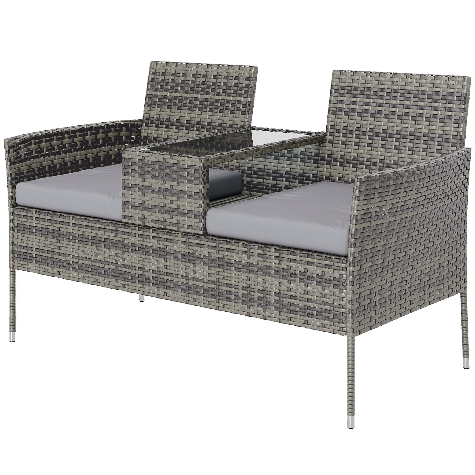 2 Seat Rattan Bench With Glass Tea Table