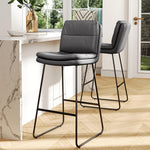Set Of 2 Pu Leather Bar Stools – Modern Counter Chairs With Double-layer Cushion & Black Metal Legs | Grey