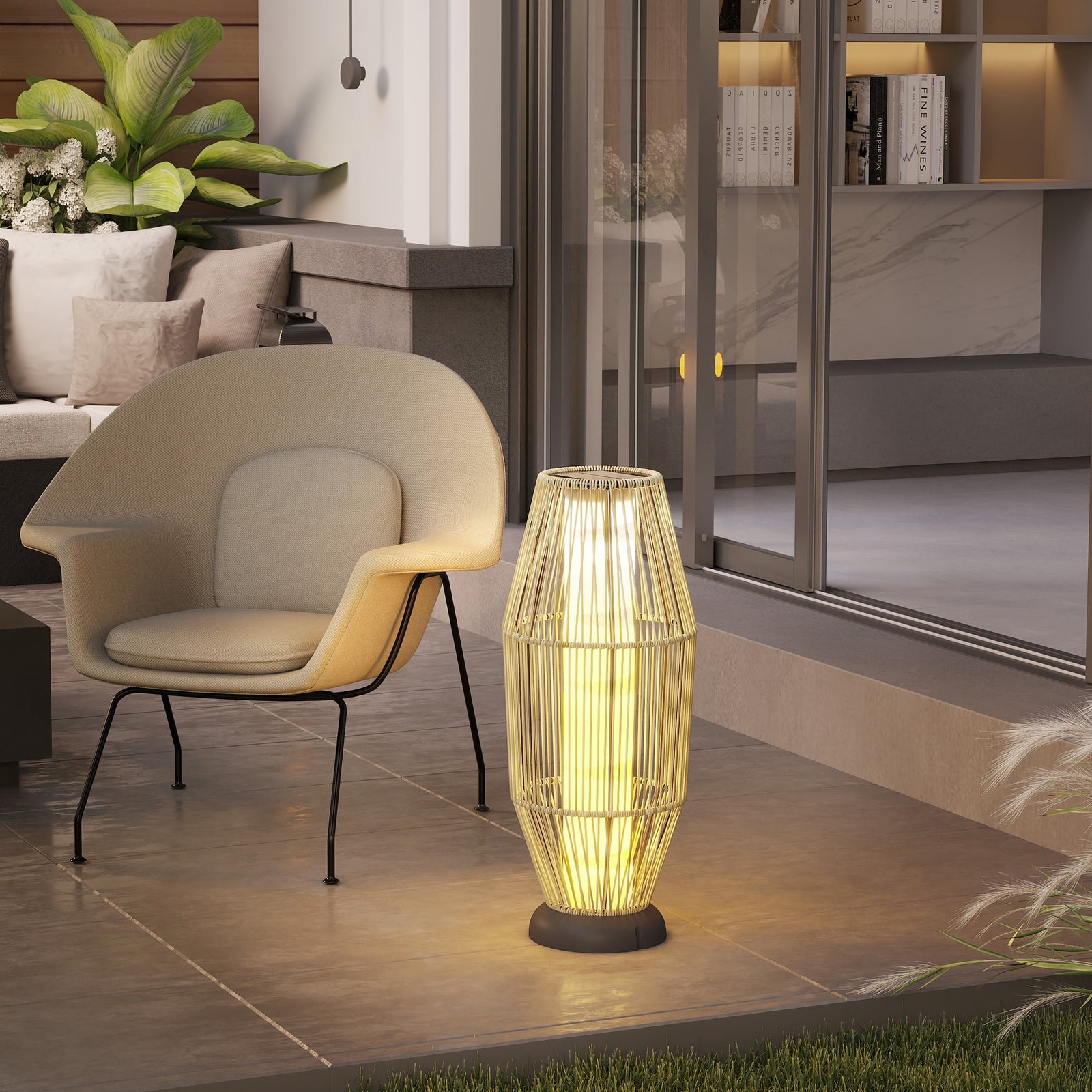 Grey Solar Rattan Floor Lamp