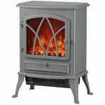 Freestanding Fireplace Flame Effect Electric Heater Log Burning Grey