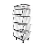 3/4/5 Tier Stackable Rolling Metal Wire Basket Trolley Rack Fruit Vegetable Storage Holder For Kitchen | Large | Black