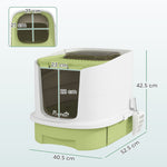 Cat Litter Box, Hooded Cat Litter Tray With Lid, Scoop, Green | Green