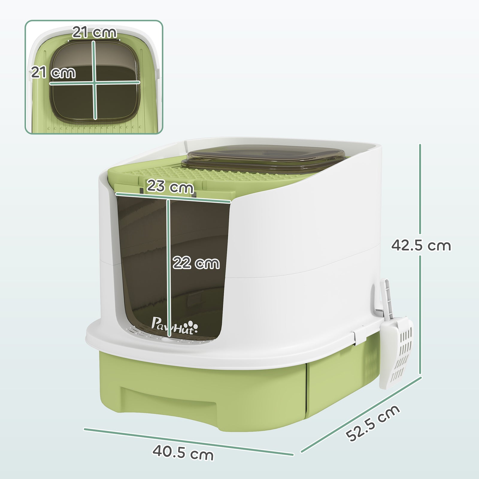 Cat Litter Box, Hooded Cat Litter Tray With Lid, Scoop, Green | Green