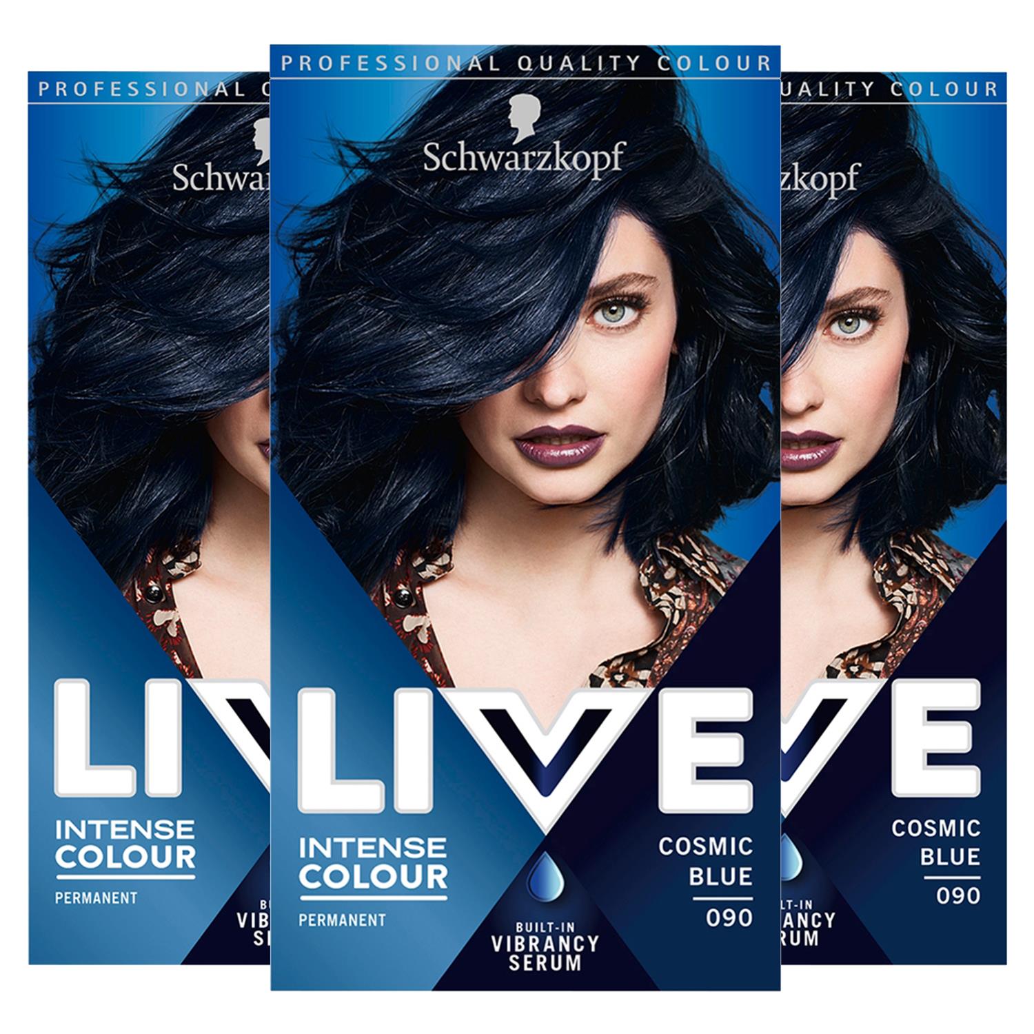 Live Cosmic Blue Permanent Hair Dye, Intense Colour 090 3 Pk