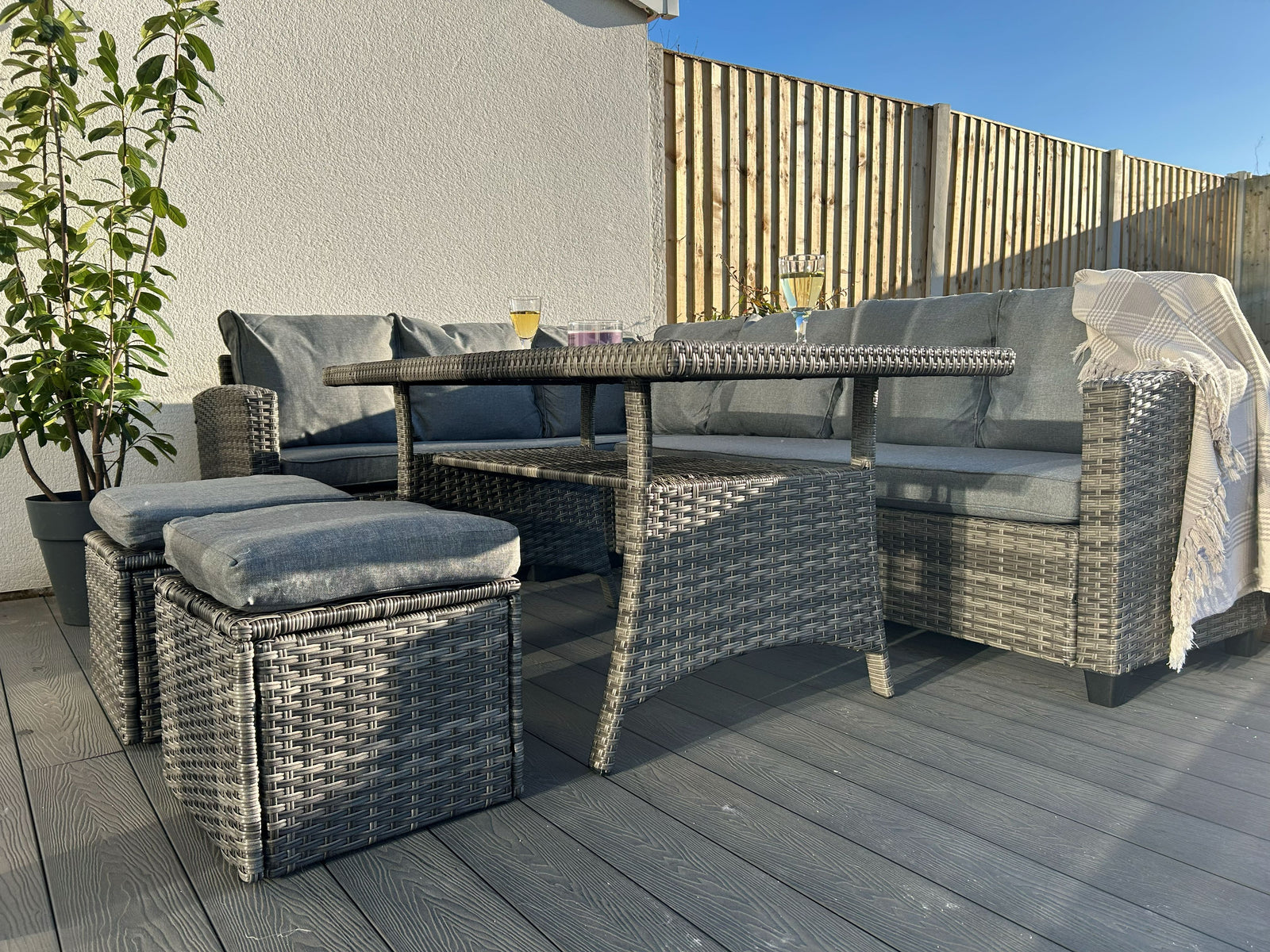 York 8 Seat Mixed Grey Rattan Corner Sofa Dining Set