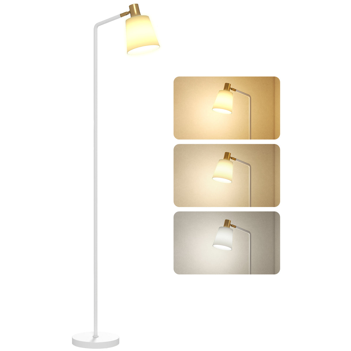 HOMCOM Standing Lamp With Rotatable Head, Modern Floor Lamp, White