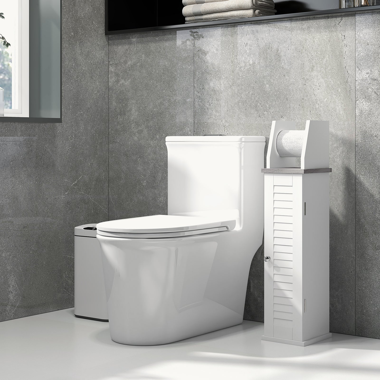 Slim Toilet Roll Storage Unit With Cupboard Adjustable Shelf