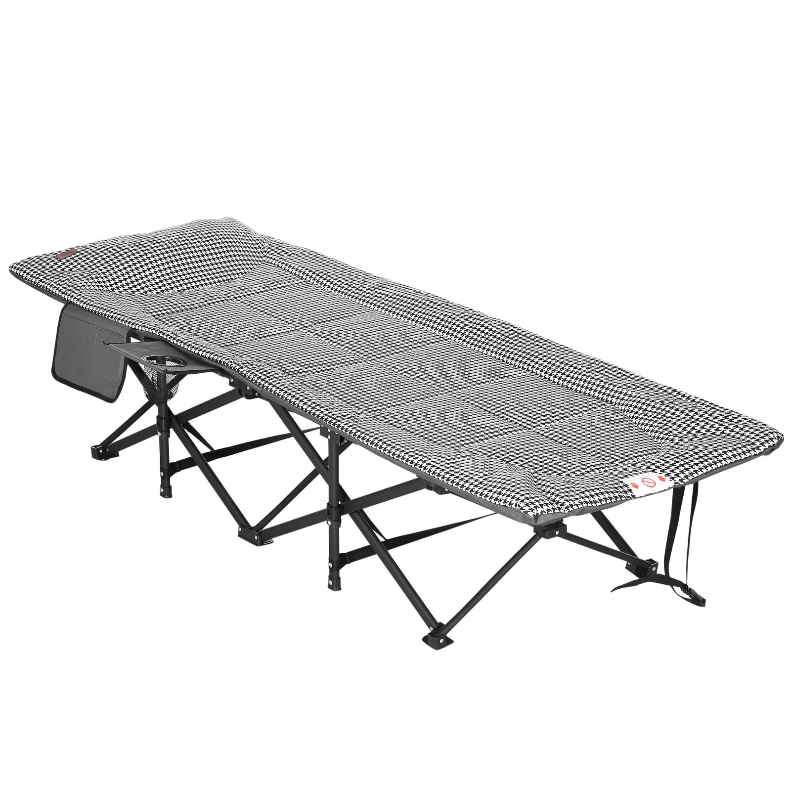 Foldable Camping Bed W/ Padding, Bag, Cup Holder | Black