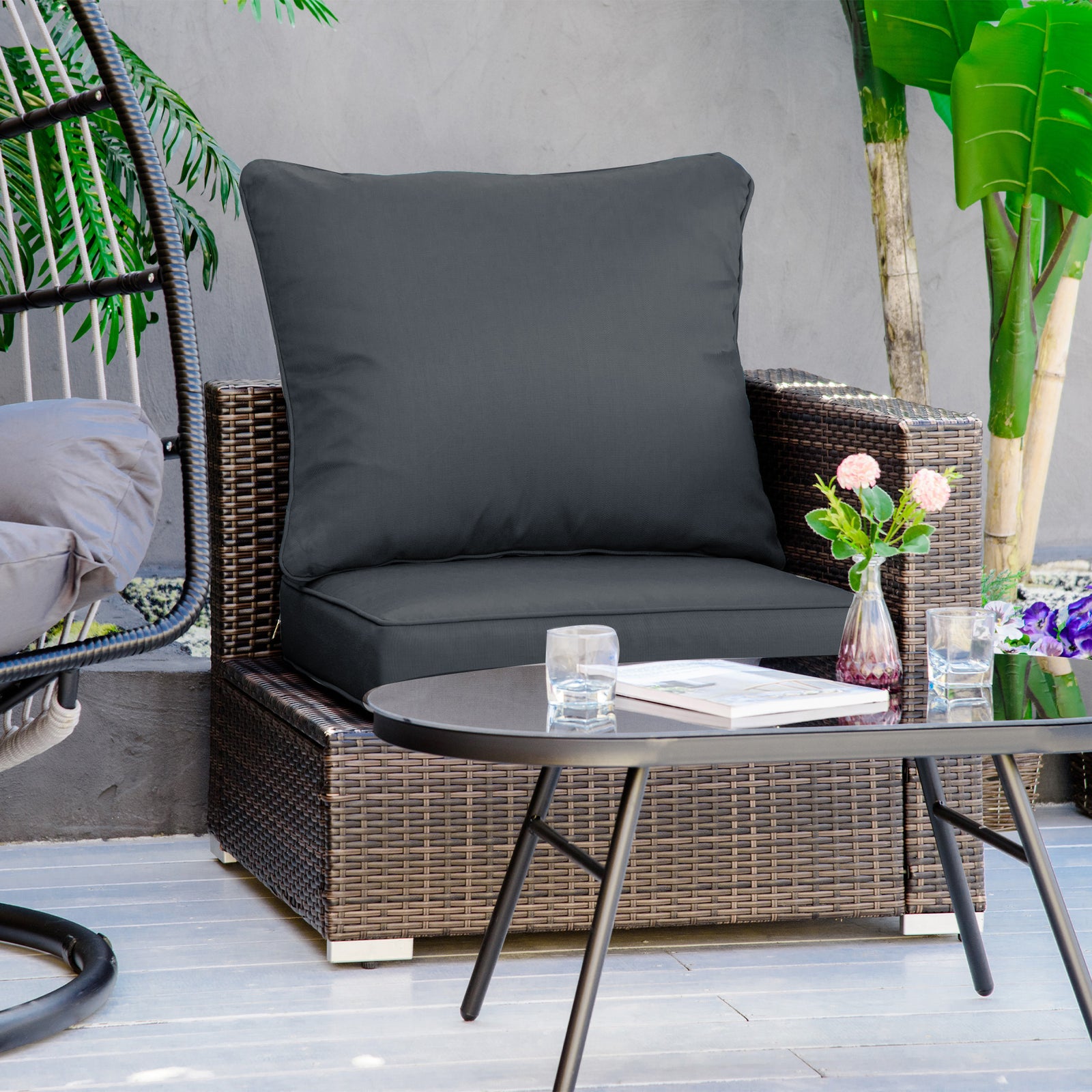 Outdoor Seat And Back Cushion Set,olefin Patio Chair Cushion | Dark Gray