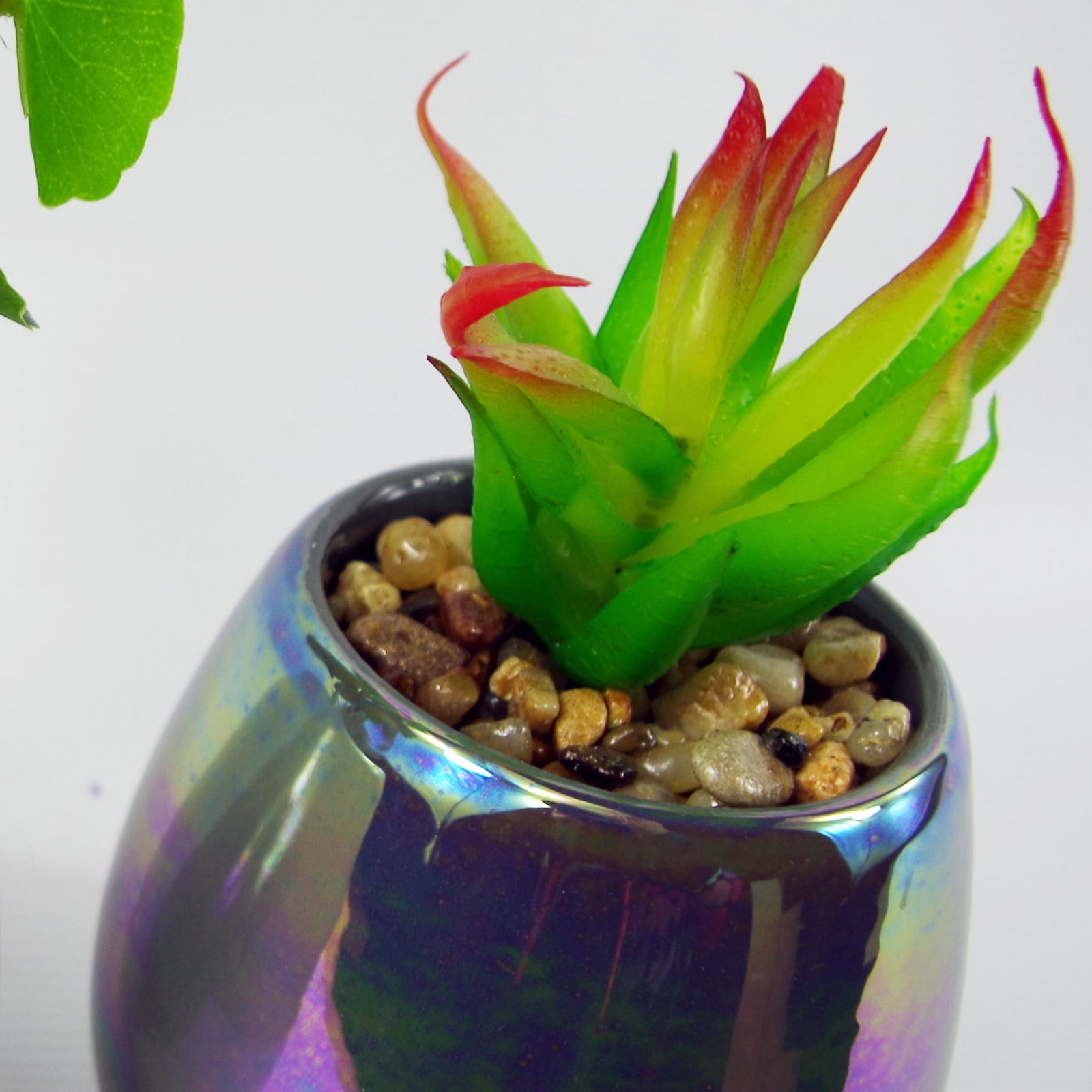 15cm Set Of Three Grey White Mix Ceramic Mini Planters With Artificial Succulent Plants