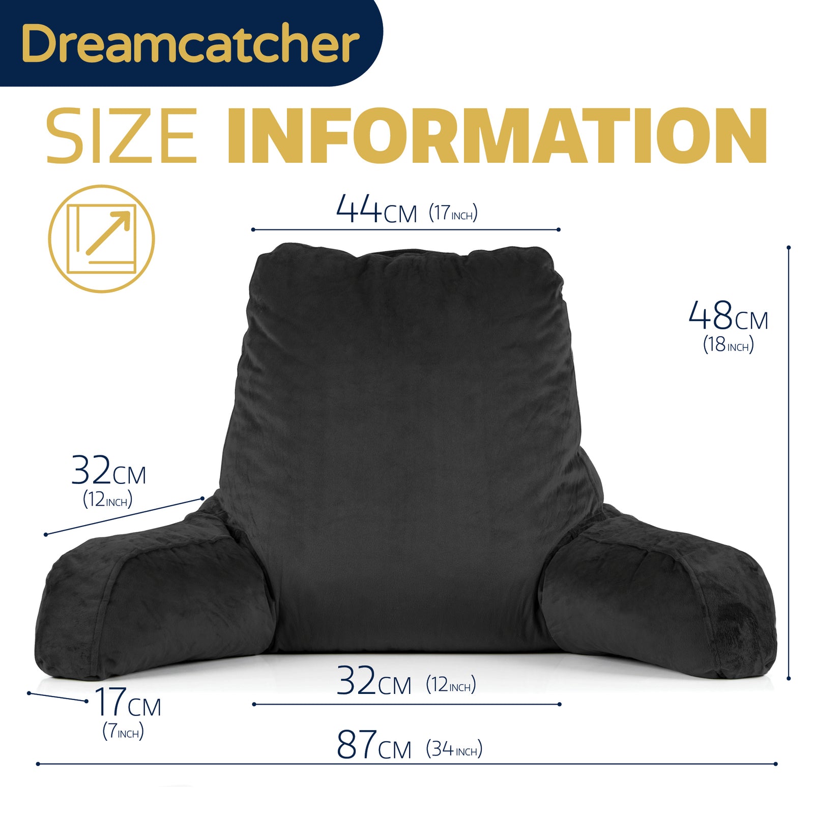 Large Reading Pillow, Shredded Memory Foam Cuddle Cuddle Cushion Backrest, Arm Support ,washable Velvet Cover | L | Black