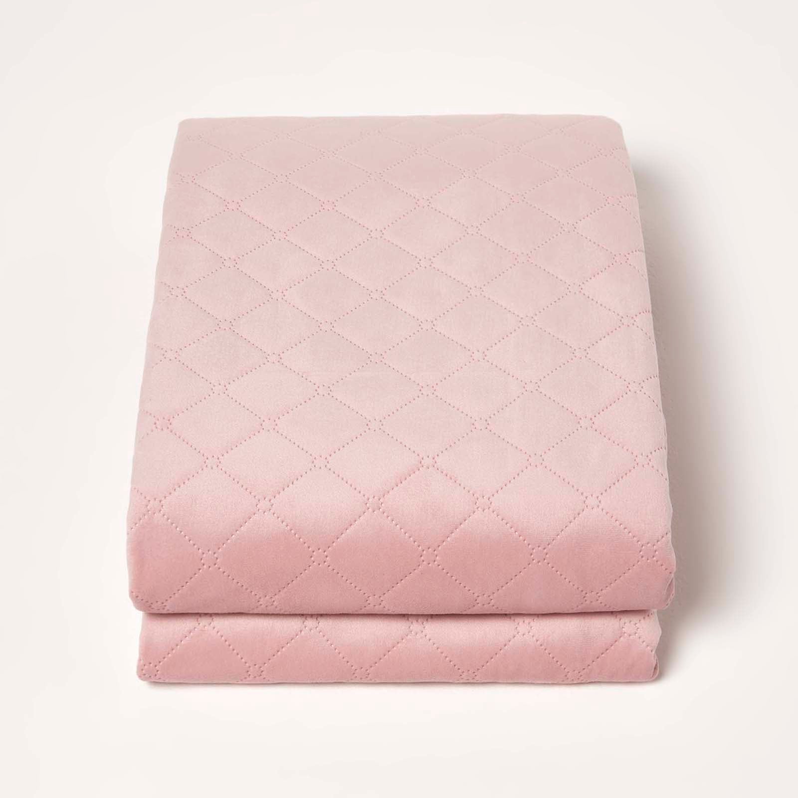 Diamond Quilted Velvet Bed Throw | 150cm x 200cm | Pink