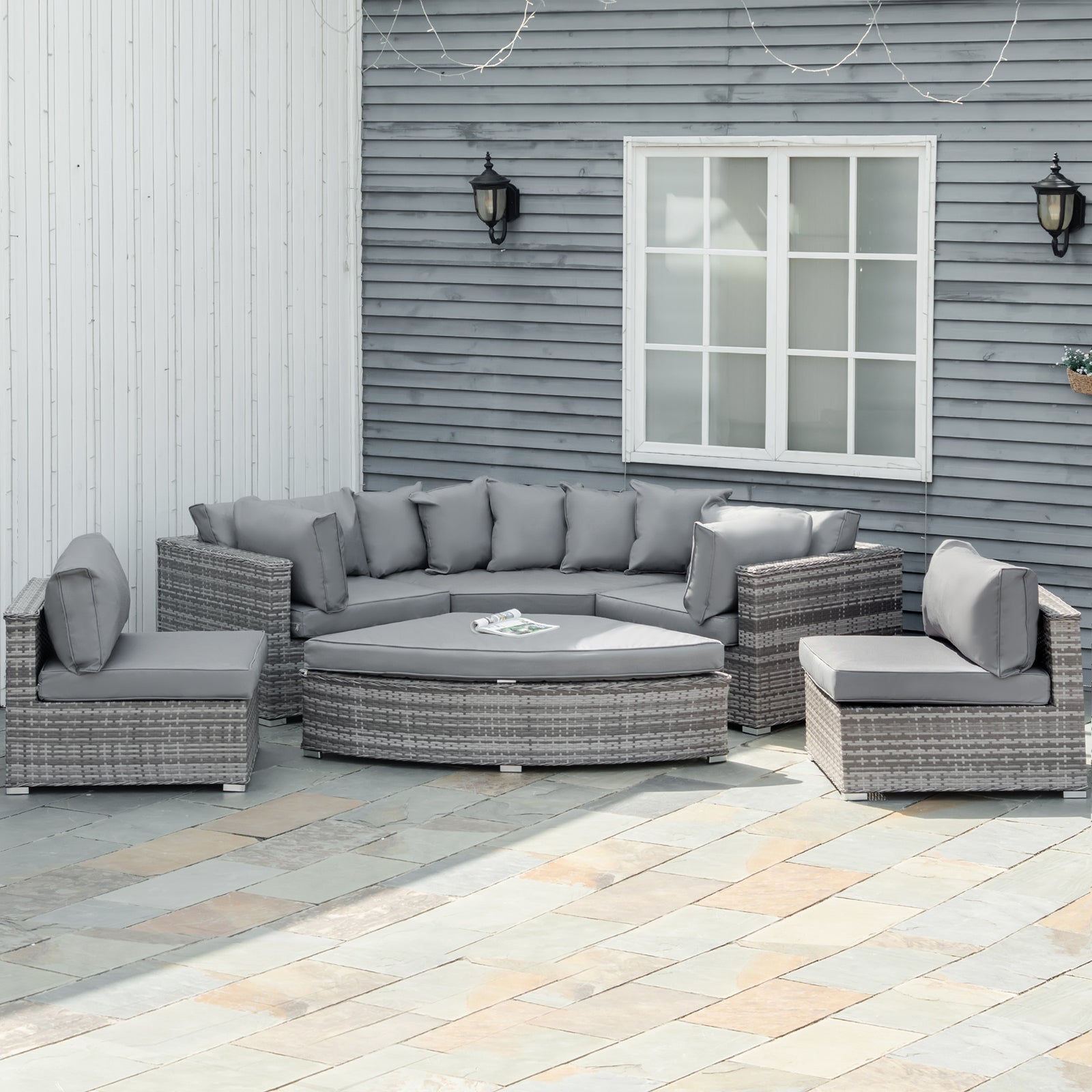 6 Pcs Outdoor Rattan Sofa Set Conversation Cushions