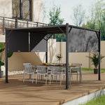 2.95m X 2.95m Steel Retractable Pergola With Flat Dark Grey Canopy Outdoor Sun Shelter For Garden Or Backyard