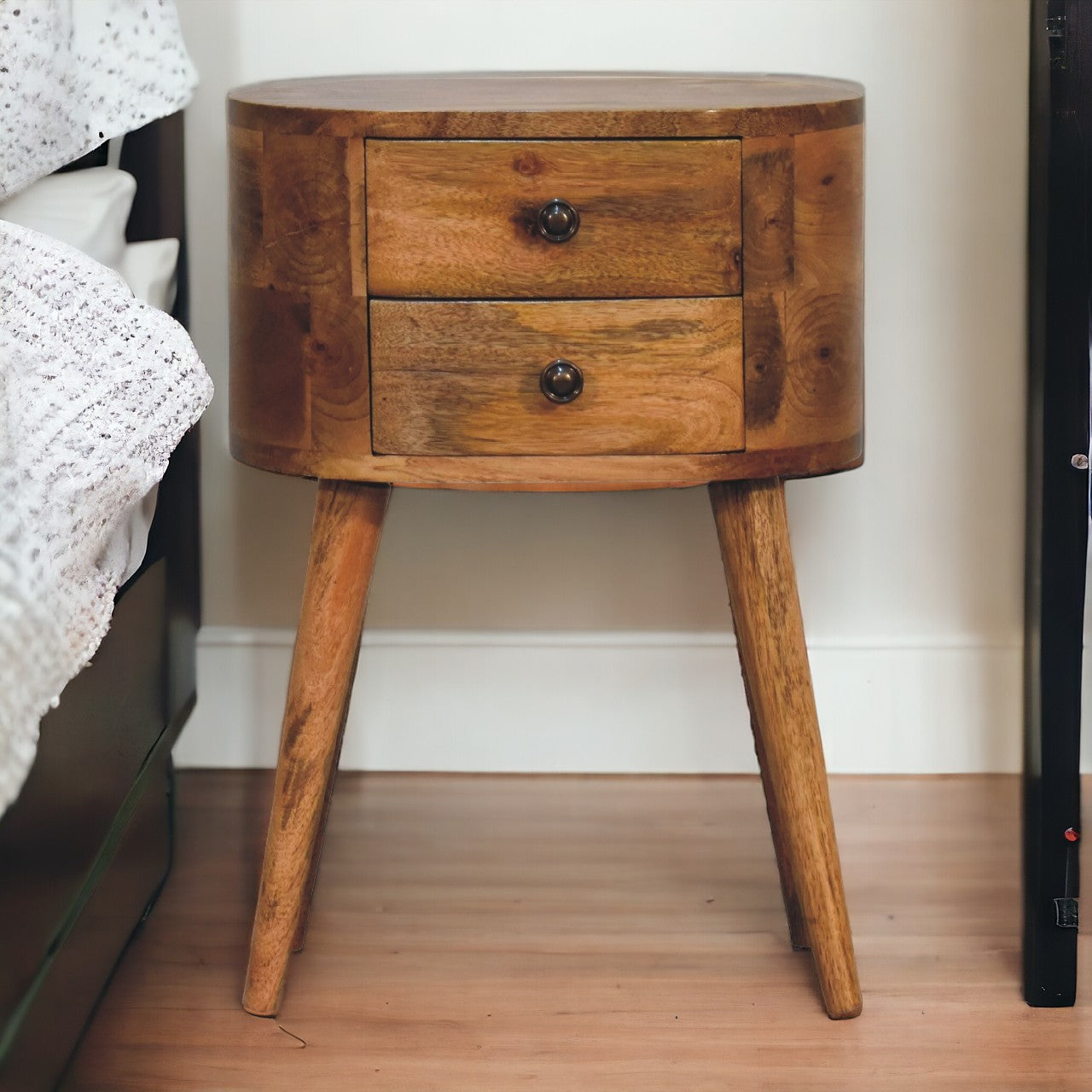 Solid Wood Mini Oak-ish Rounded Bedside Table