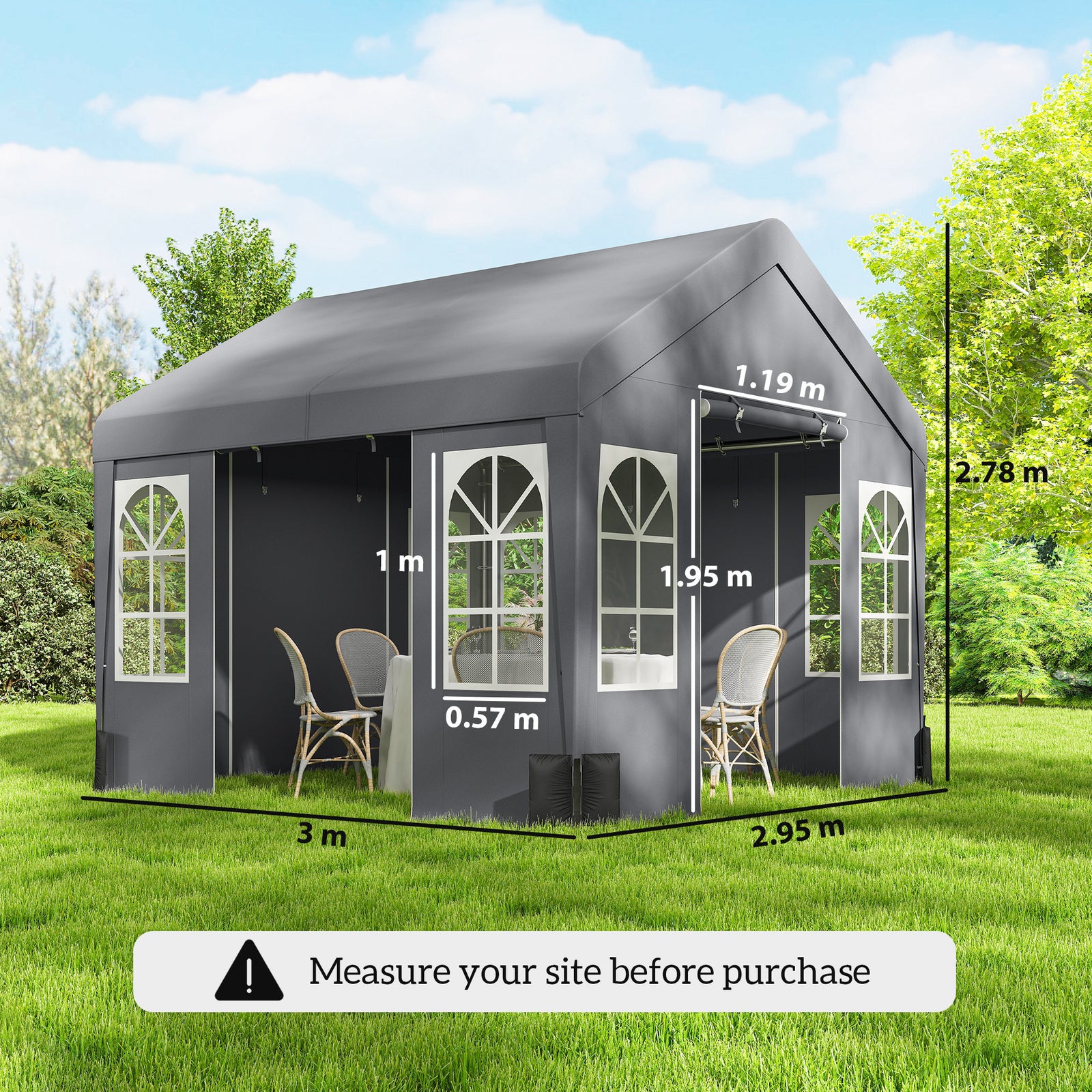 3 X 3 M Party Tent, Outdoor Canopy Tent With Sidewalls | Grey