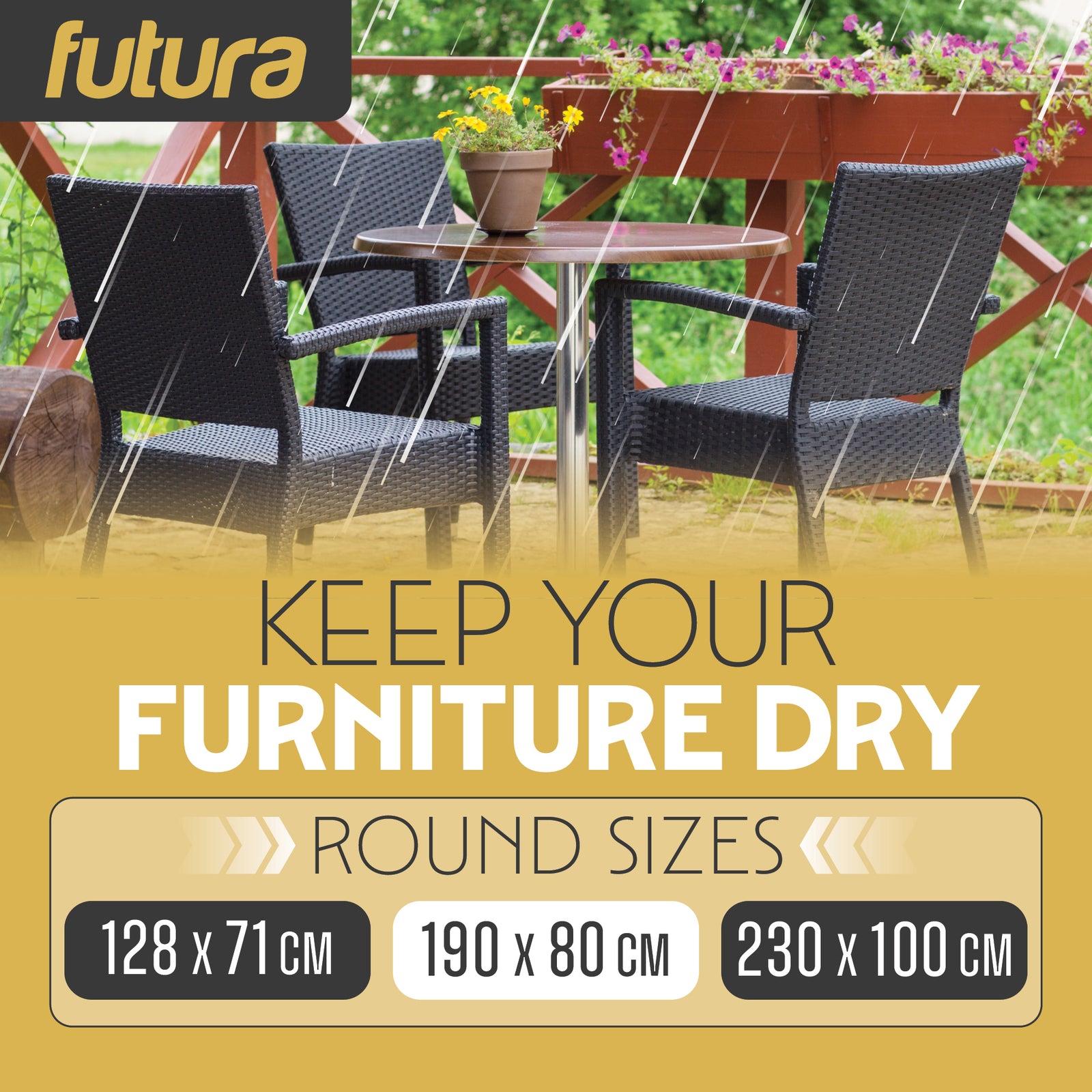 Round Waterproof Garden Furniture Cover, Outdoor Patio Weatherproof Table & Chair Set Shield | 190 x 80cm | Black