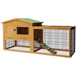 Wooden Rabbit Hutch With Run, Asphalt Roof, Pull-out Tray, Ramp | Yellow