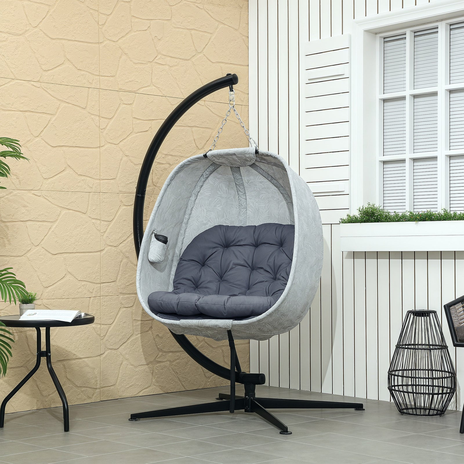 Hanging Egg Chair Outdoor Indoor Swing Chair, Folding Basket | Gray