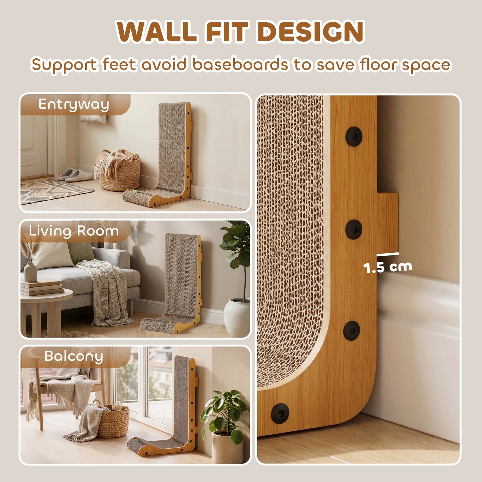 PawHut Cat Scratching Board Wall Mounted 57.5h Cm Brown