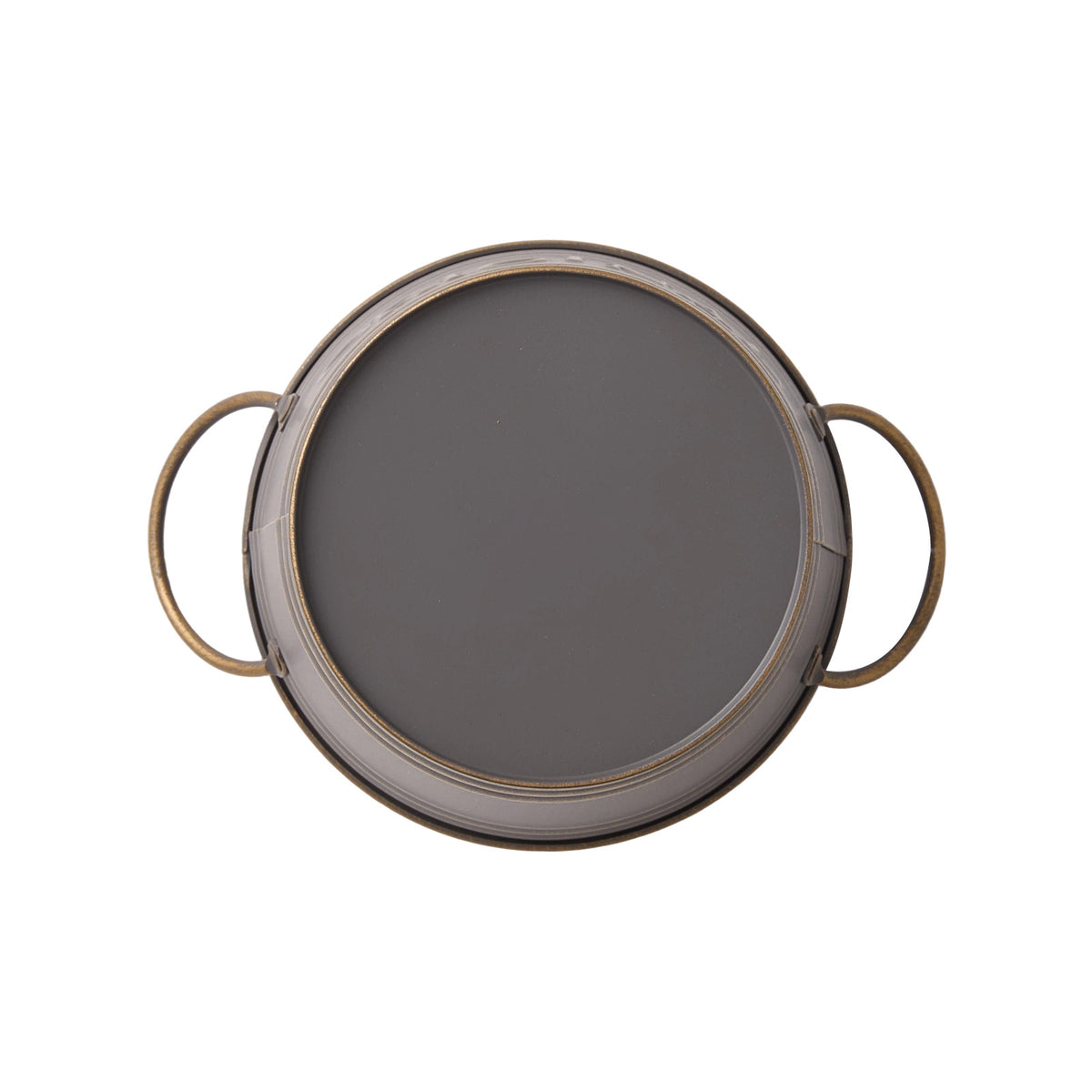 2-piece Retro Metal Plant Pot Set With Wooden Handle | Set of 2 | Slate Grey