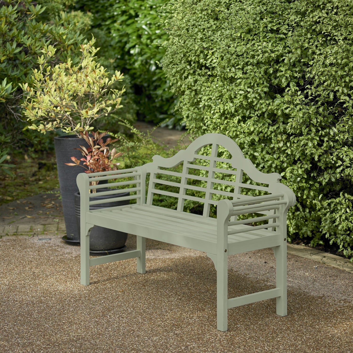 Lutyens Style Pu Painted Wooden Garden Bench | Sage Green