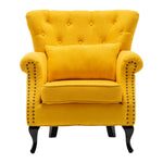 Upholstered Nail Head Modern Buttoned Armchair With Lumbar Pillow And Cushion