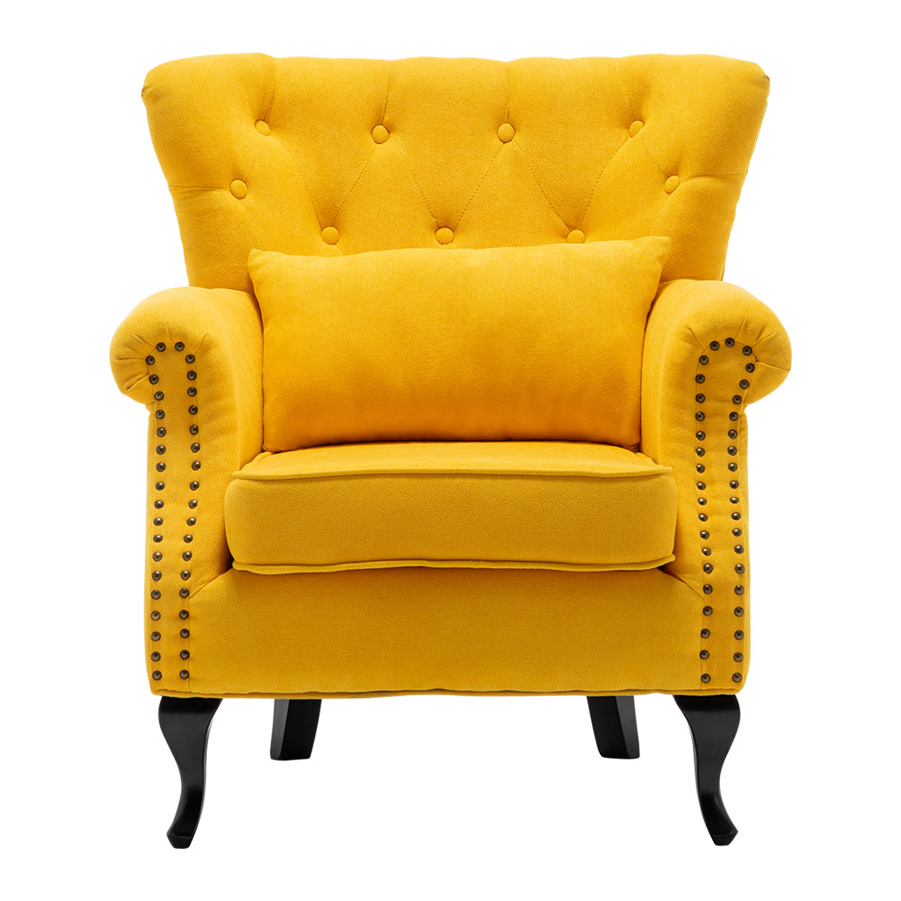 Upholstered Nail Head Modern Buttoned Armchair With Lumbar Pillow And Cushion
