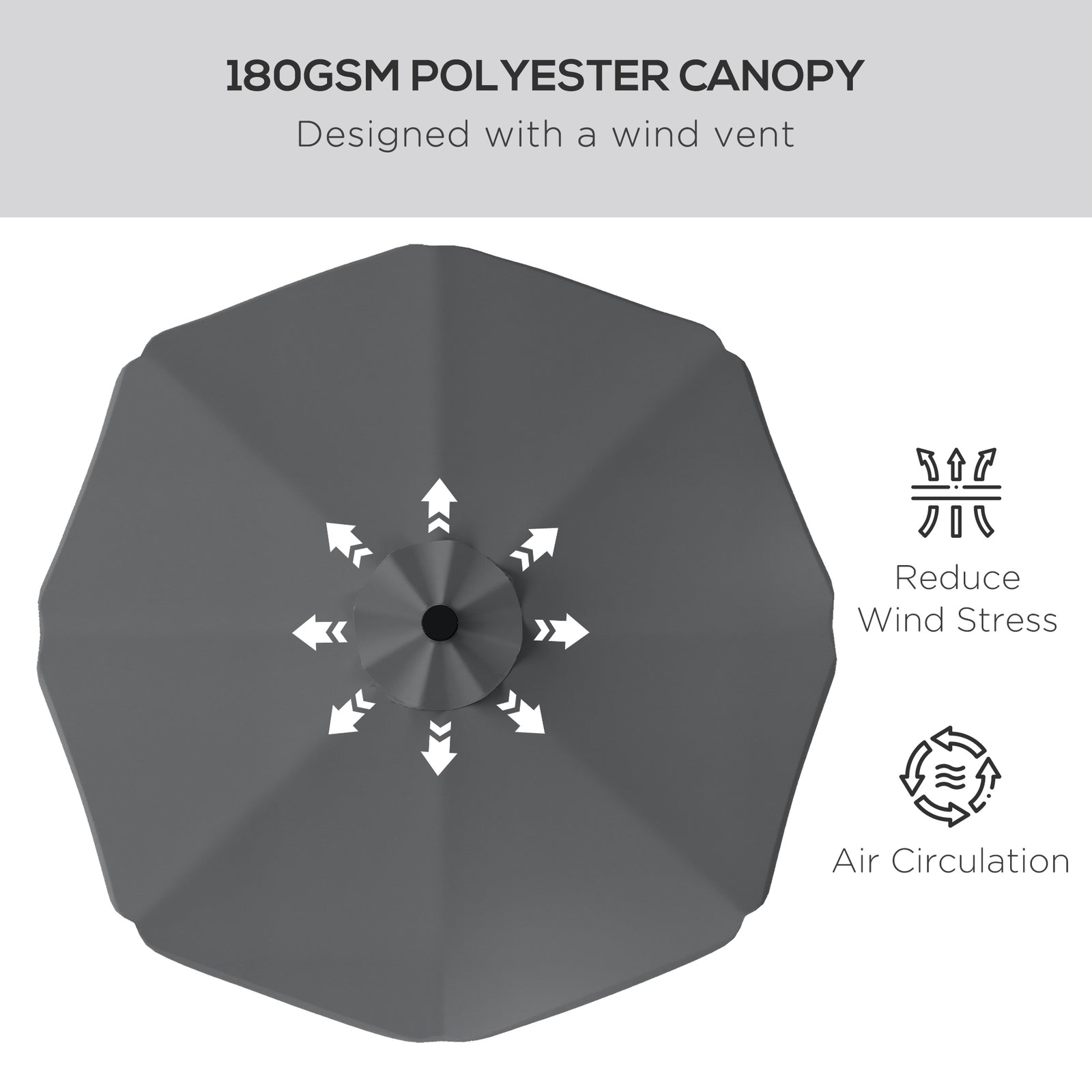 Solar Garden Parasol W/ Led, Tilt | Dark Gray