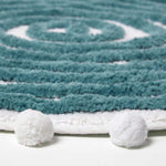 Spiral Cotton Round Bath Mat With Pom Pom Edges | 60cm | Teal