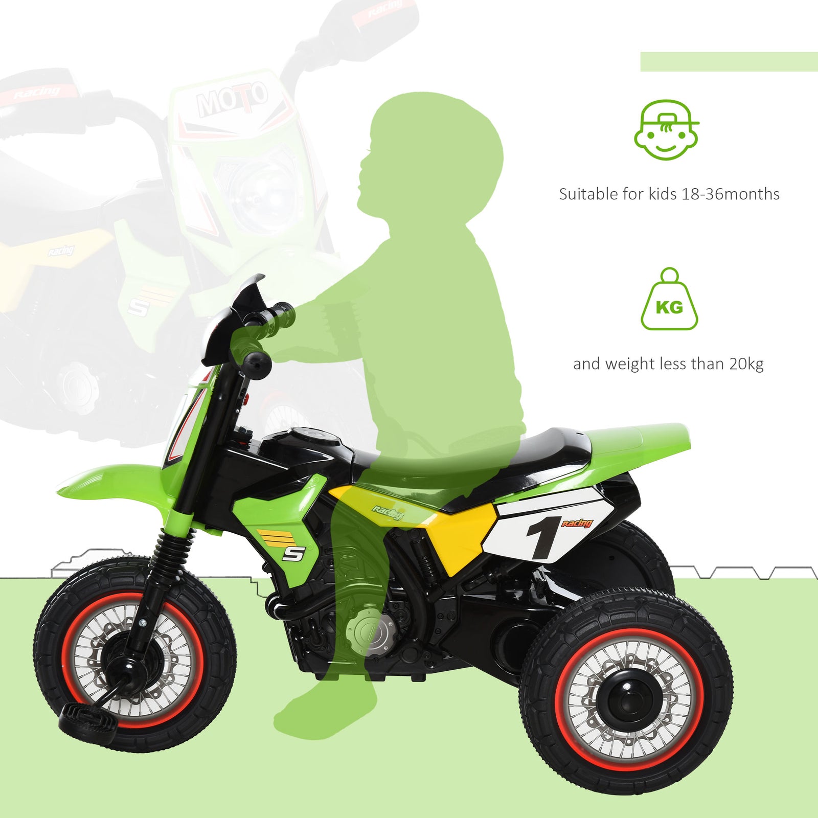 Toddler Pedal Tricycle Ride-on Learning Music Lights 18-36 Months | Green