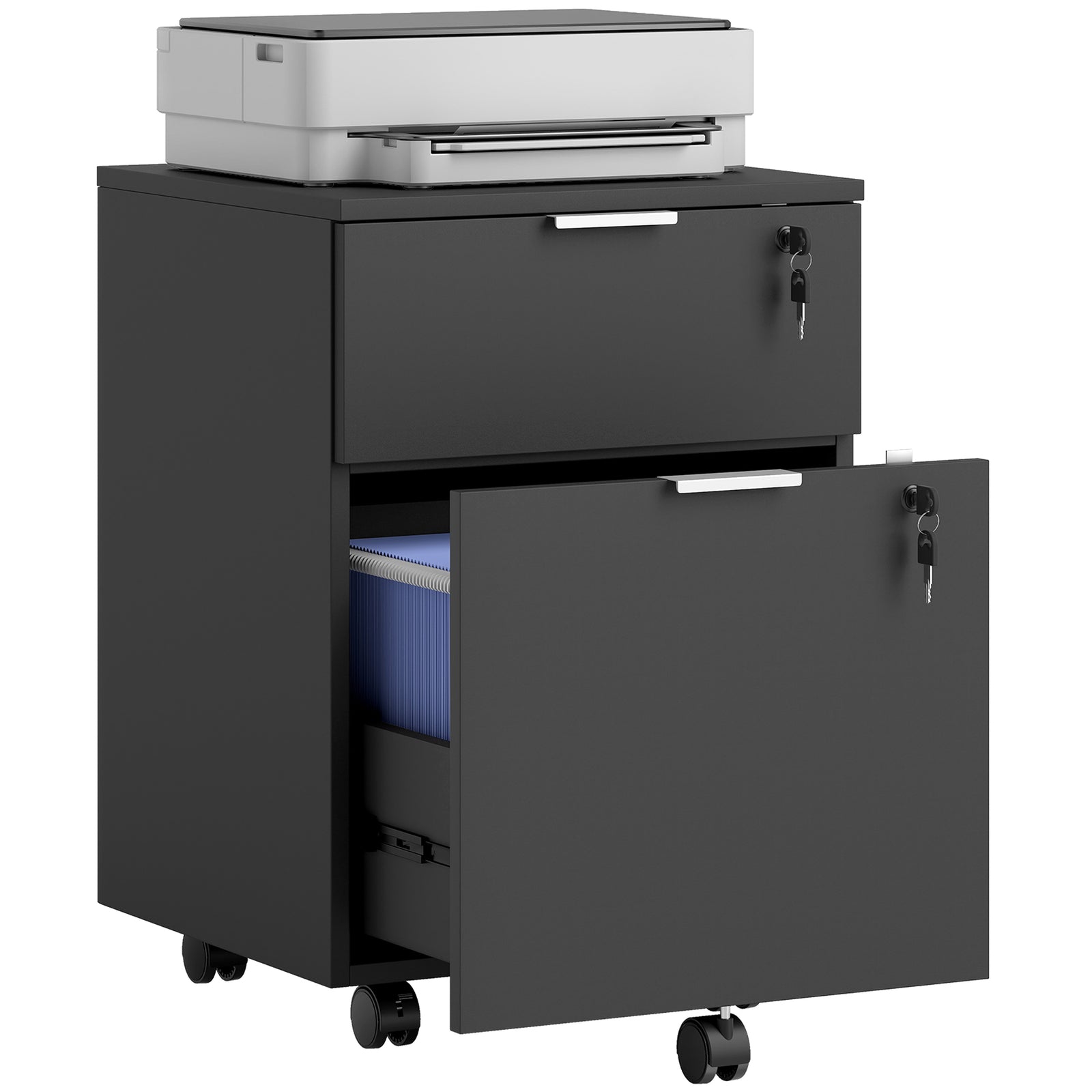 2 Drawer Filing Cabinet With Adjustable Hanging Bars For A4 And Letter | Black