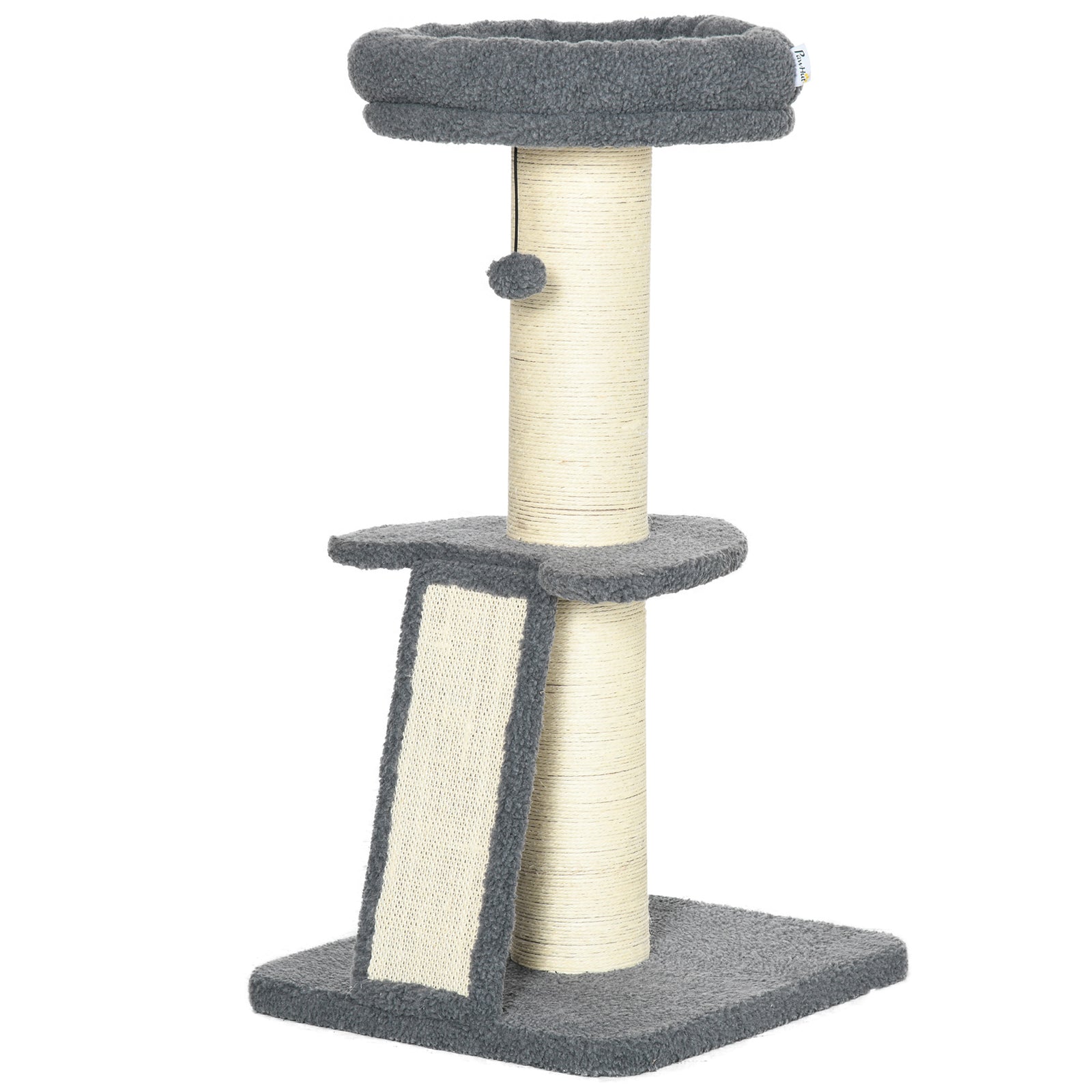 Cat Tree Kitten Tower W/ Scratching Post, Pad, Dark Grey, Ball