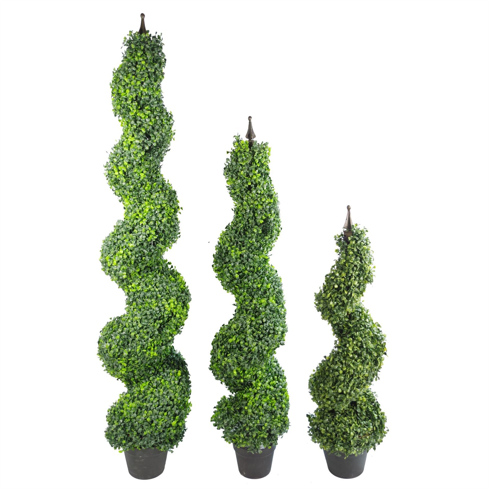 Pair Of 120cm (4ft) Tall Artificial Boxwood Tower Trees Topiary Spiral