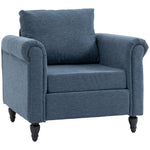 Vintage Armchair Fabric Accent Chair With Wood Legs | One Size | Dark Blue