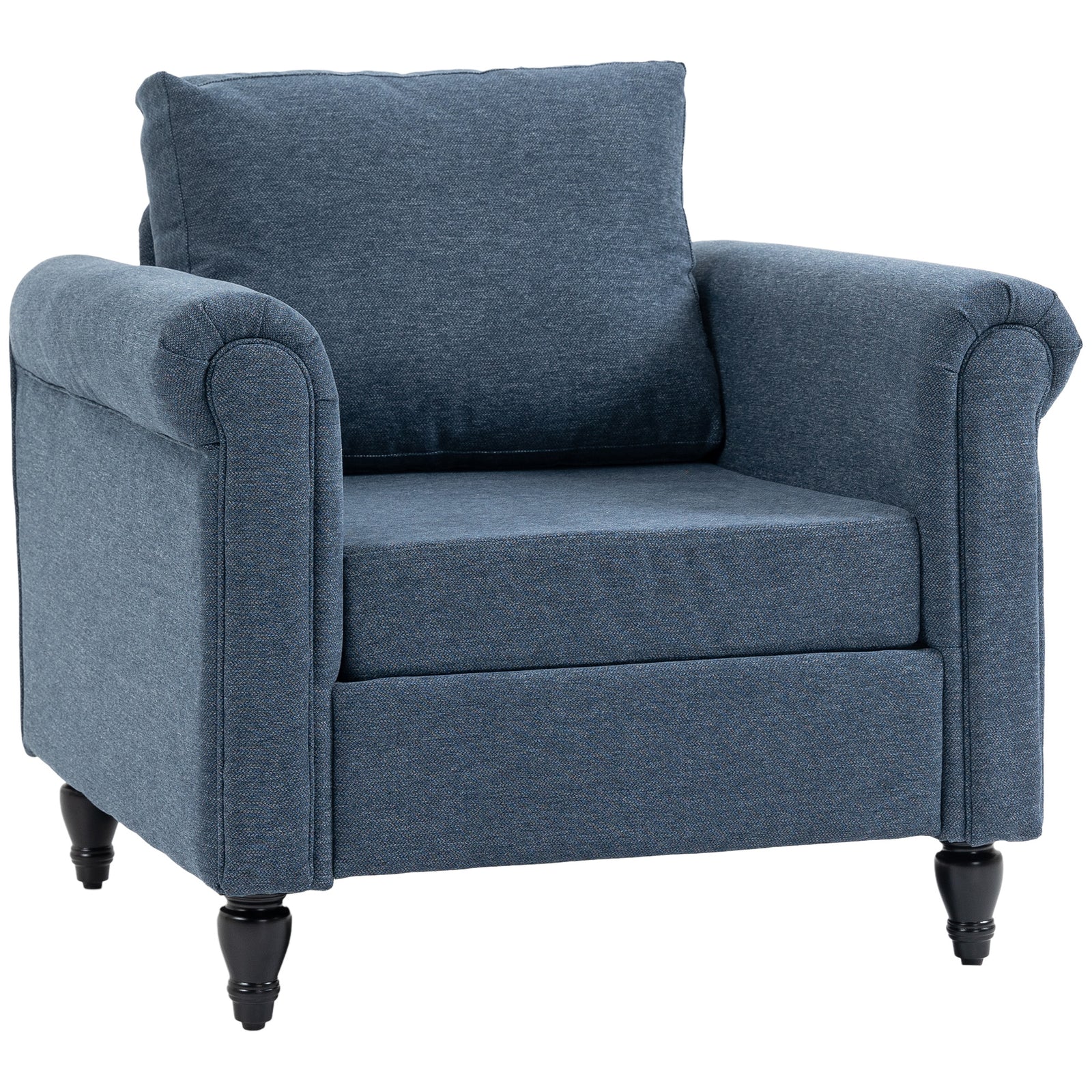 Vintage Armchair Fabric Accent Chair With Wood Legs | One Size | Dark Blue