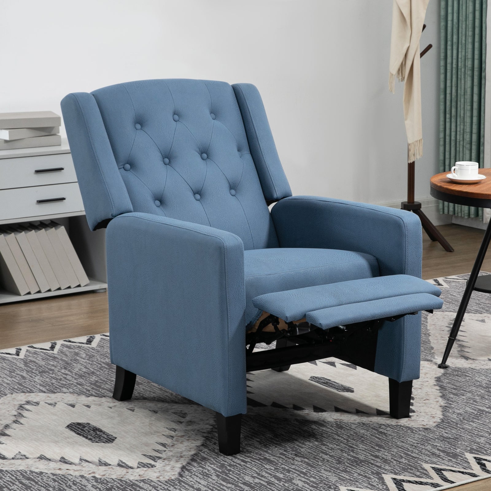 Button Tufted Microfibre Recliner Armchair | Blue