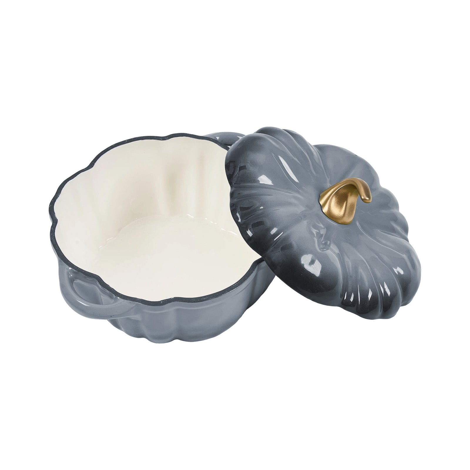 Enamelled Cast Iron Pumpkin Dutch Oven With Lid And Handles | Grey