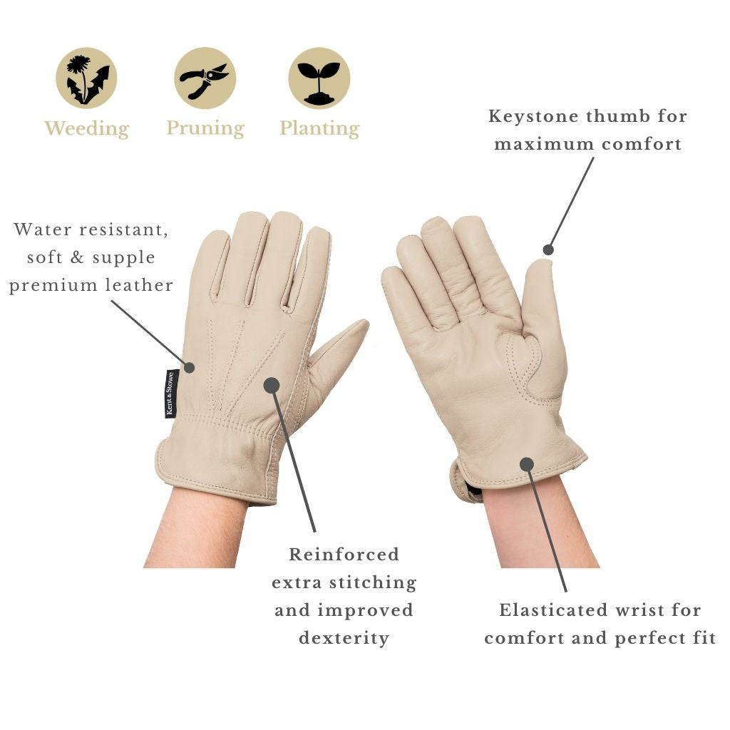Luxury Water-resistant Leather Gardening Gloves | Small/Medium | Tan