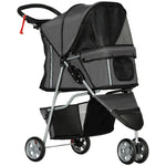 Pet Stroller Pushchair Carrier For Cat Puppy With 3 Wheels | Charcoal Gray