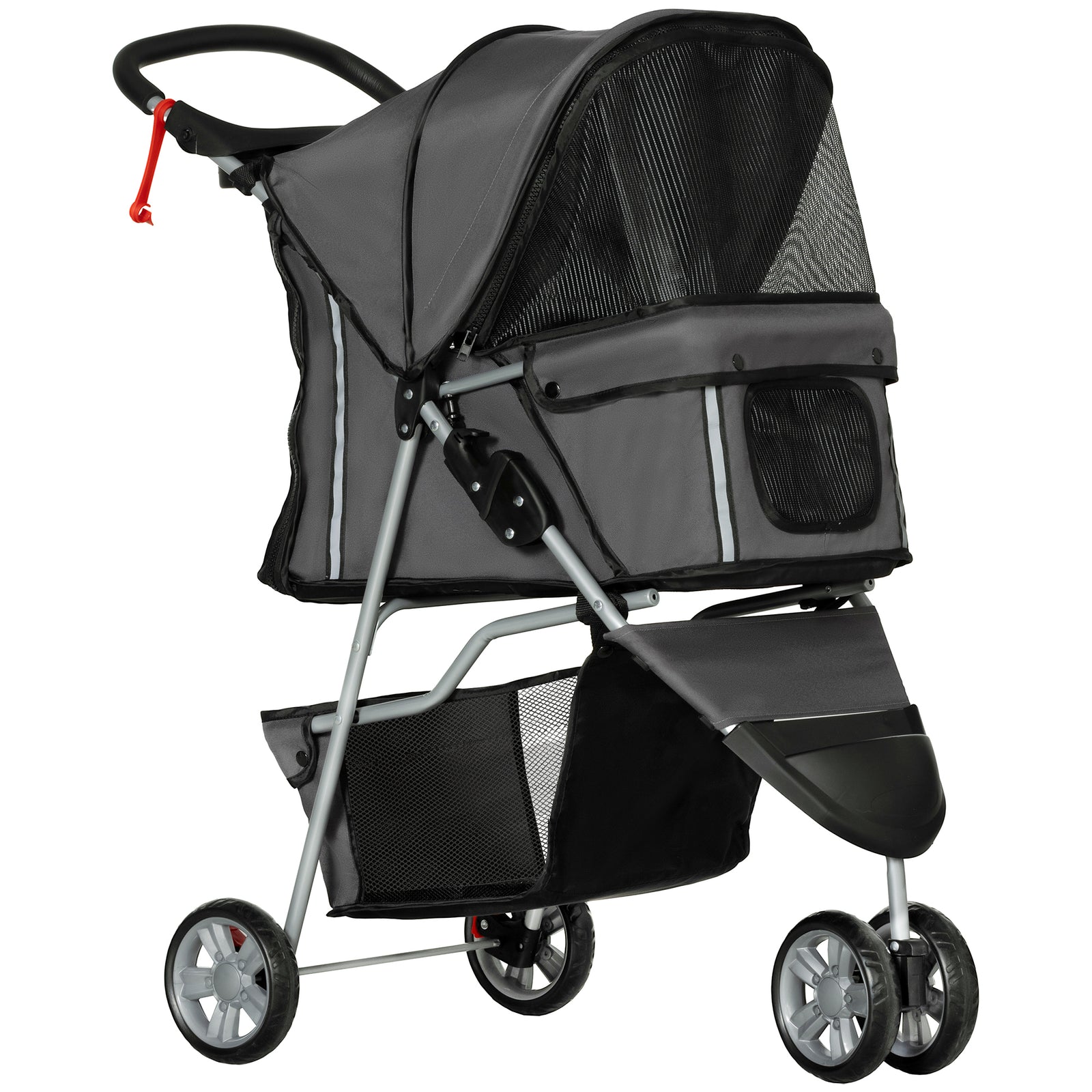 Pet Stroller Pushchair Carrier For Cat Puppy With 3 Wheels | Charcoal Gray