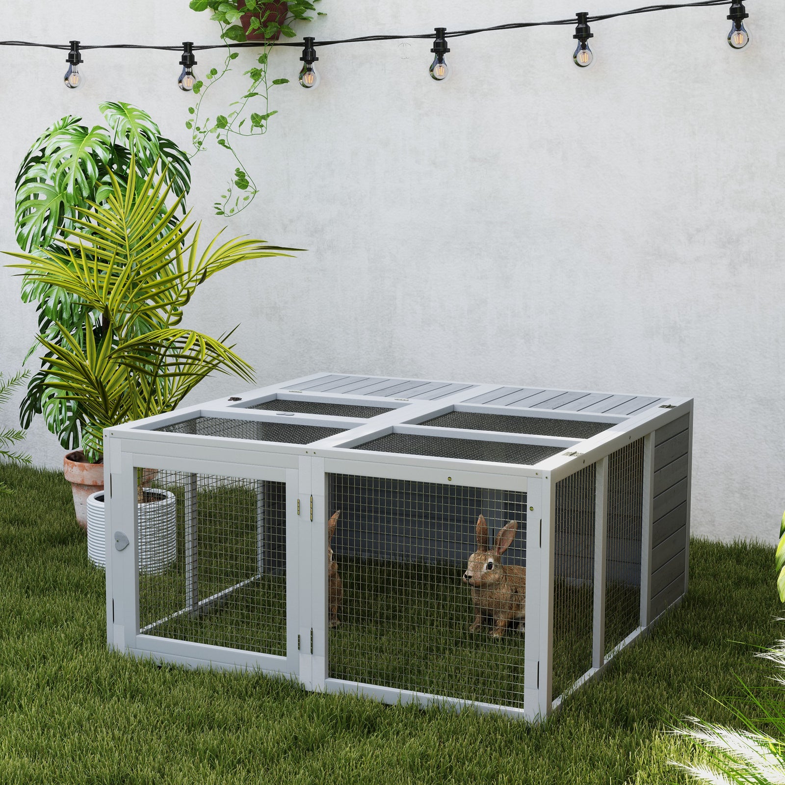 Rabbit Hutch Small Animal Guinea Pig House With Openable Roof Grey