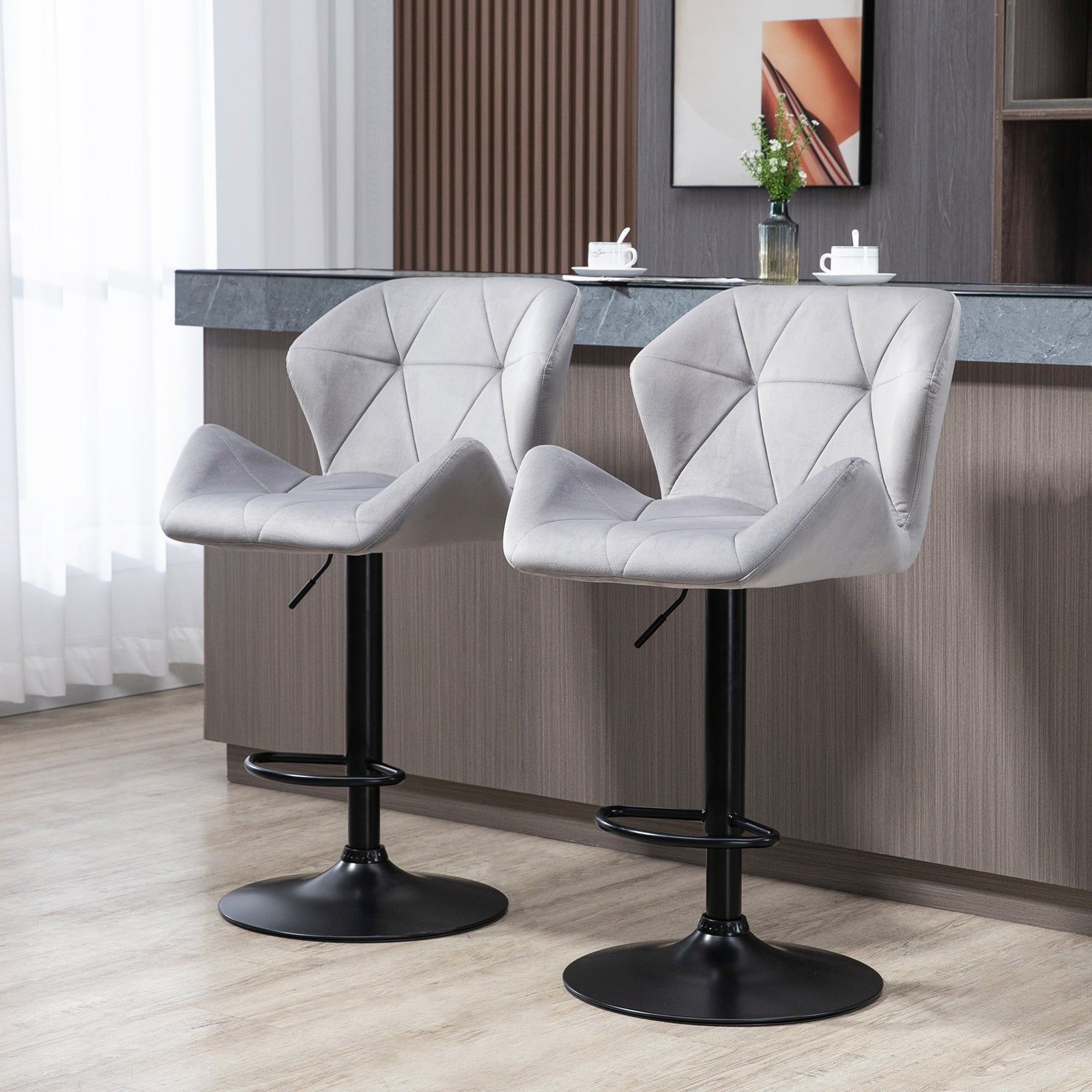 Set Of 2 Luxurious Velvet-touch Bar Stools