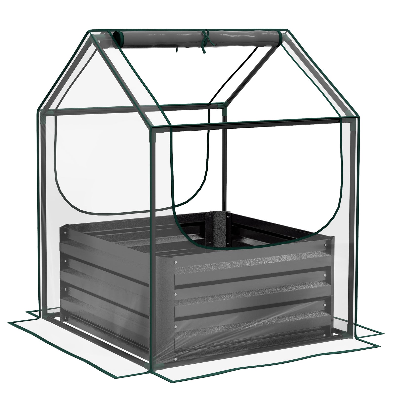 Raised Garden Bed W/ Greenhouse & Cover - Clear/Dark Grey