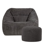 Morgan Cord Armchair & Pouffe Set | Charcoal