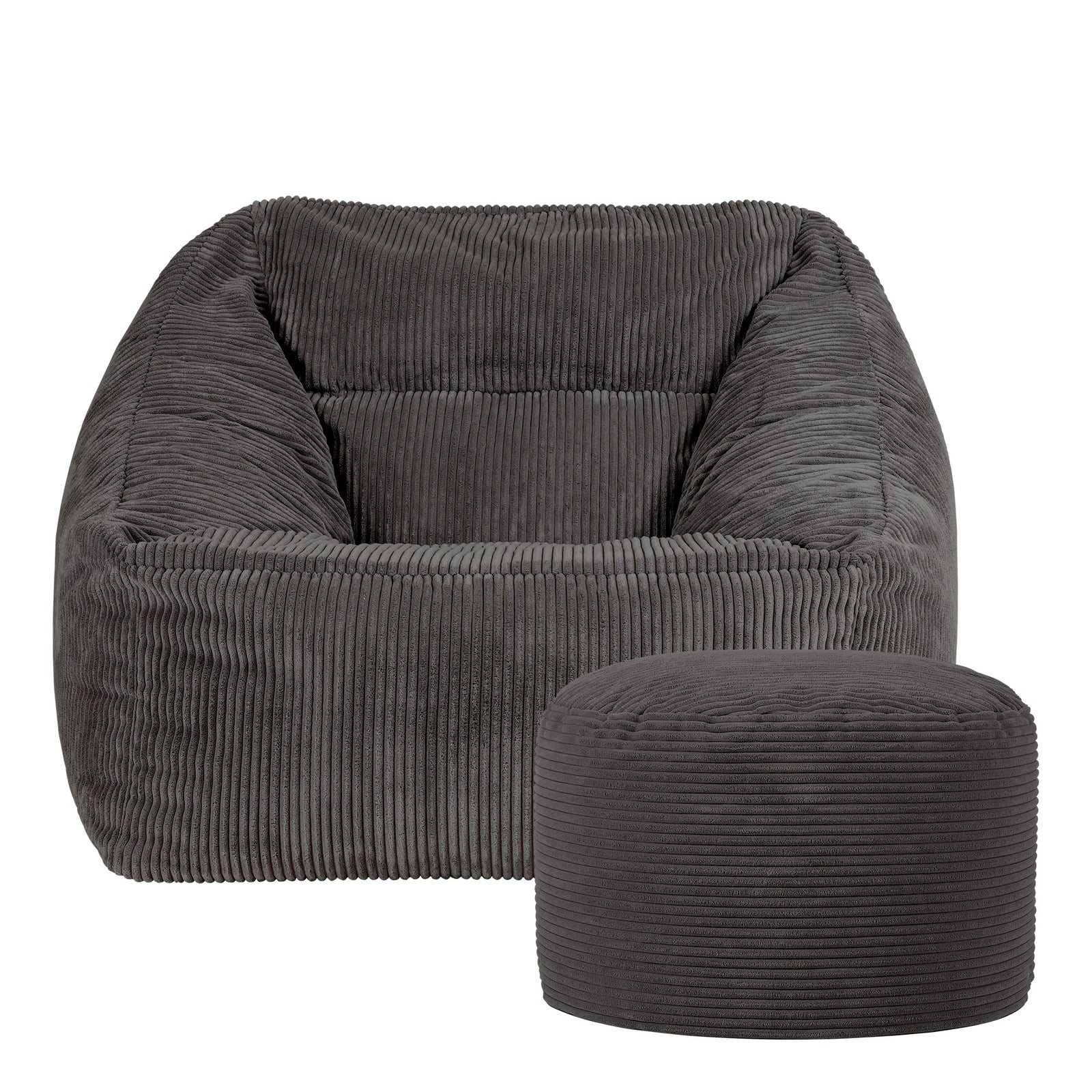 Morgan Cord Armchair & Pouffe Set | Charcoal