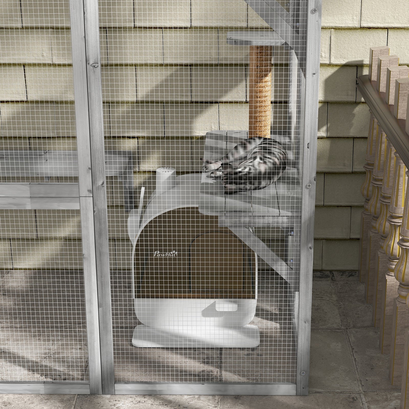 Cat Litter Box W/ Hood, Scoop, Filter, Flap Door | White