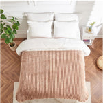 Ribbed Jacquard Fleece Blanket Throw Soft Warm Bed & Sofa Cover | 200cm x 240cm | Brown